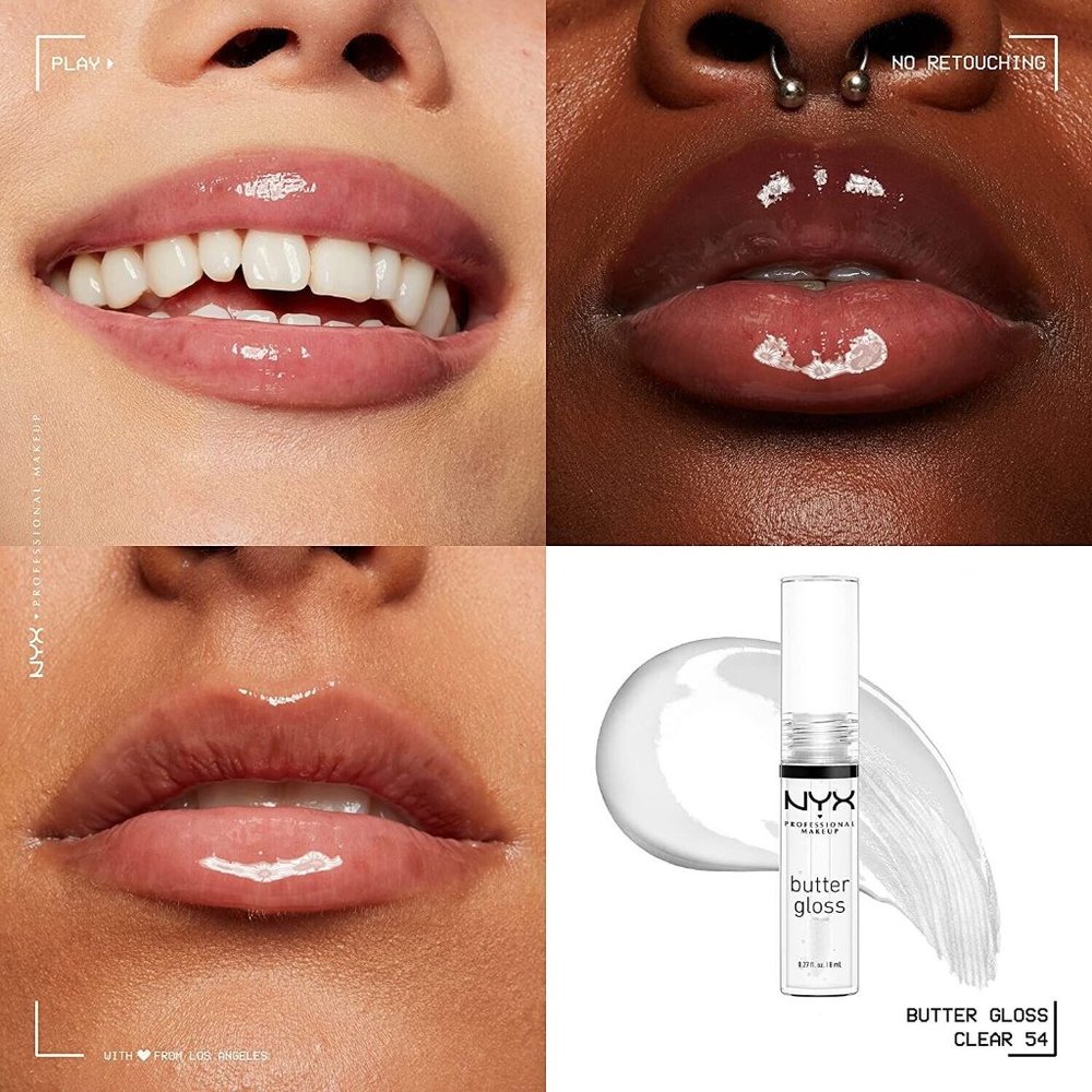 NYX BUTTER GLOSS 'SUGAR GLASS' #BLG54 NON-STICKY PERFECT POUT CLEAR PROFESSIONAL